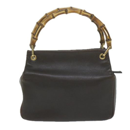 GUCCI Bamboo Hand Bag Leather Brown 65594