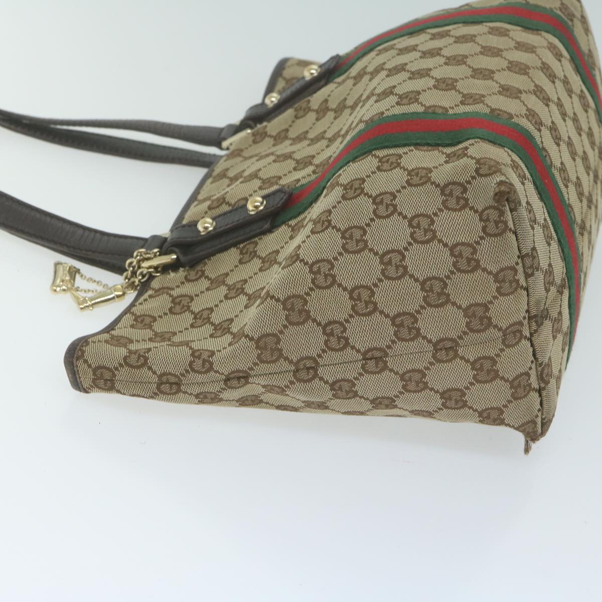 GUCCI GG Canvas Web Sherry Line Tote Bag Beige Red Green 137396 65736