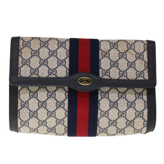 GUCCI GG Supreme Sherry Line Clutch Bag PVC Navy Red 89 01 006 65742