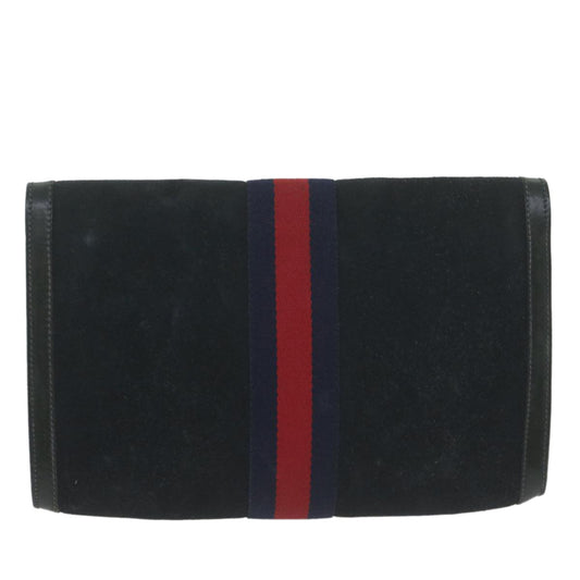 GUCCI Sherry Line Clutch Bag Suede Black Red Navy 37 014 3088 65806