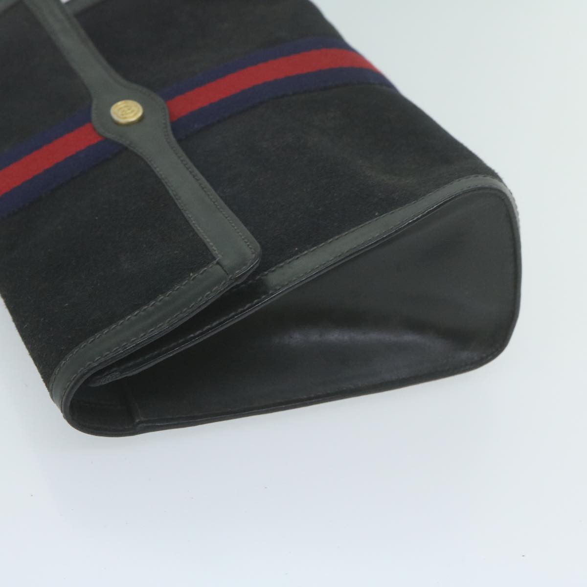 GUCCI Sherry Line Clutch Bag Suede Black Red Navy 37 014 3088 65806