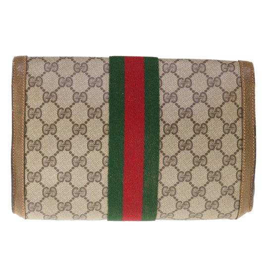 GUCCI GG Supreme Web Sherry Line Clutch Bag PVC Beige Red 89 01 006 65935
