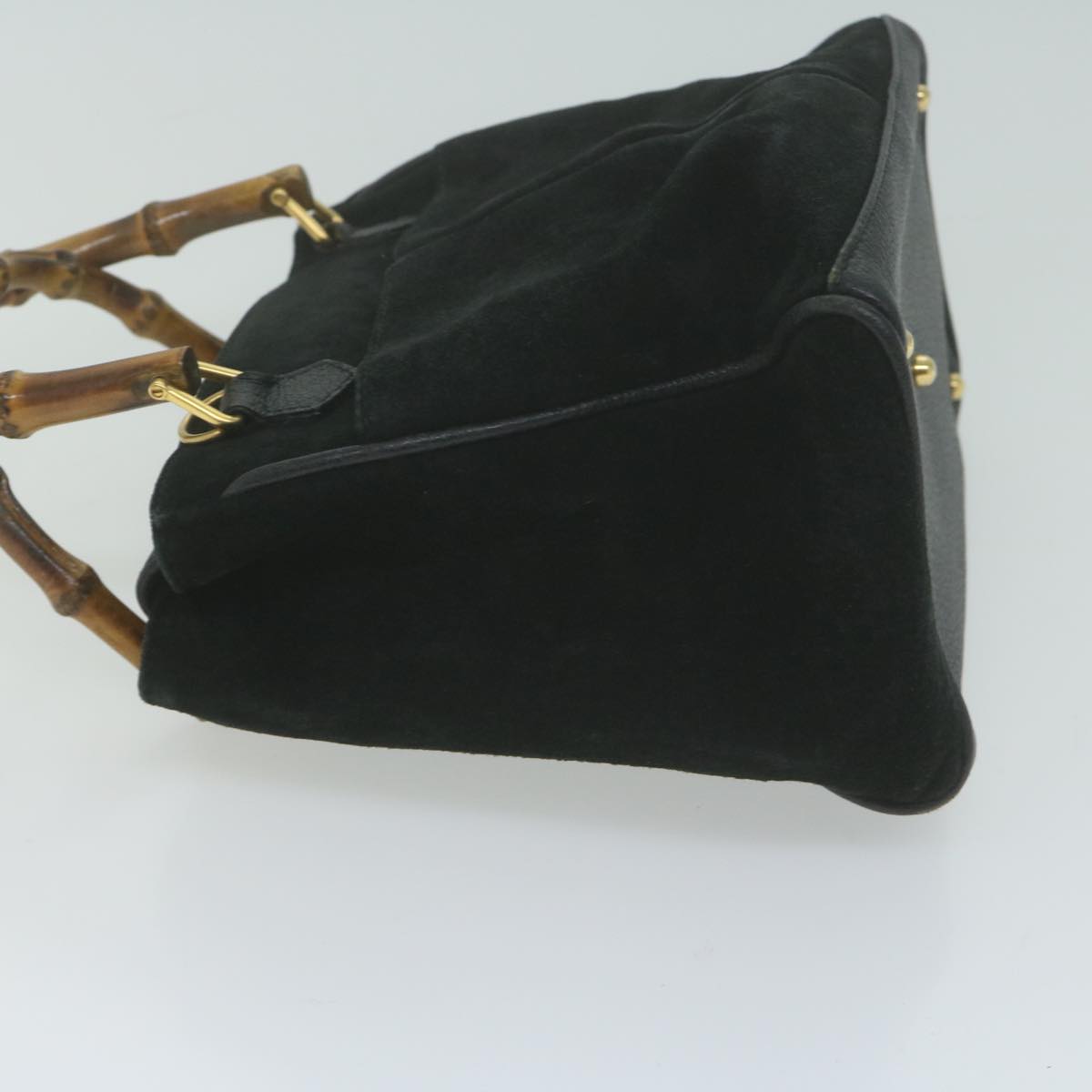 GUCCI Bamboo Hand Bag Suede Black 66064