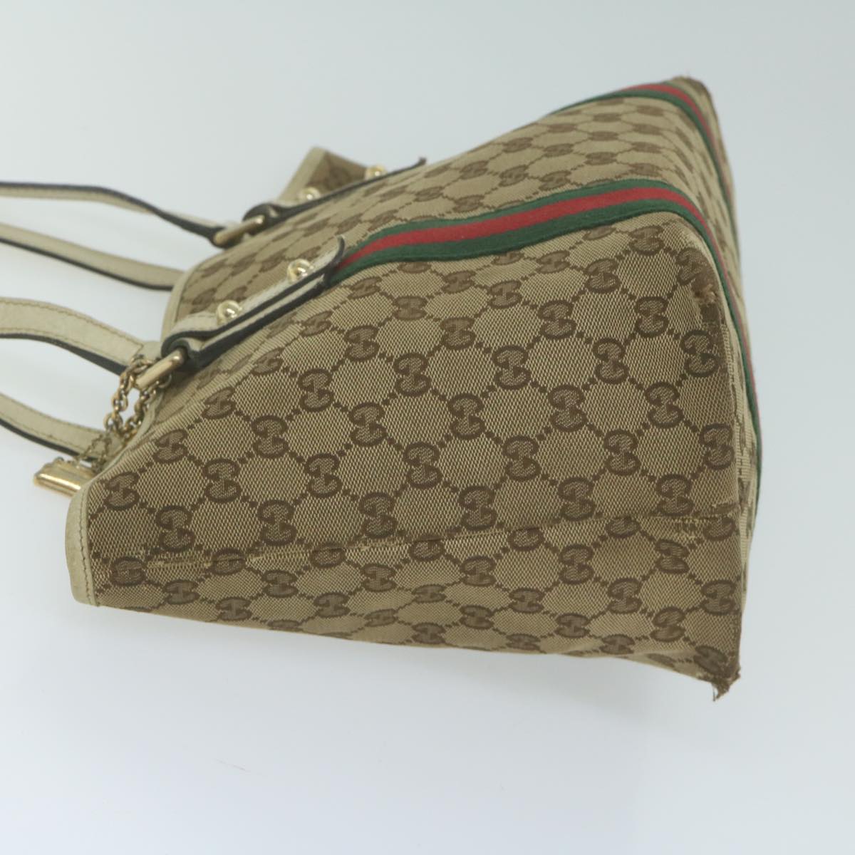 GUCCI GG Canvas Web Sherry Line Tote Bag Beige Red Green 137396 66068
