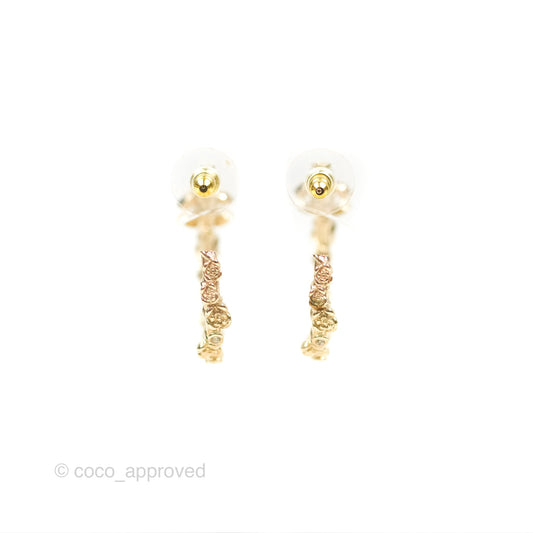 Chanel CC Crystal Camellia Hoop Earrings Gold Tone 22C