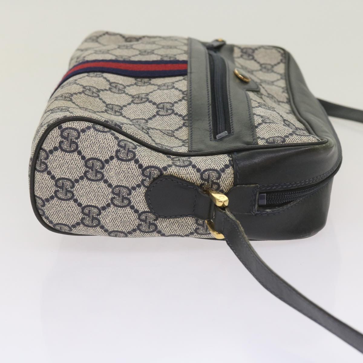 GUCCI GG Canvas Sherry Line Shoulder Bag PVC Navy Red 66177