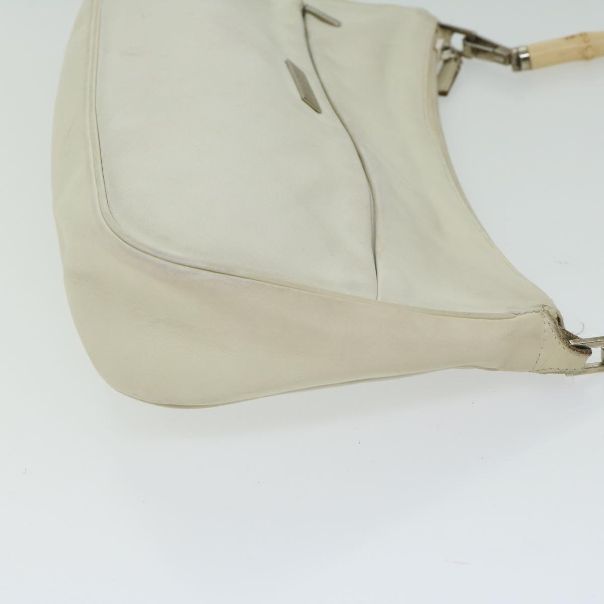 GUCCI Bamboo Hand Bag Leather White 66322