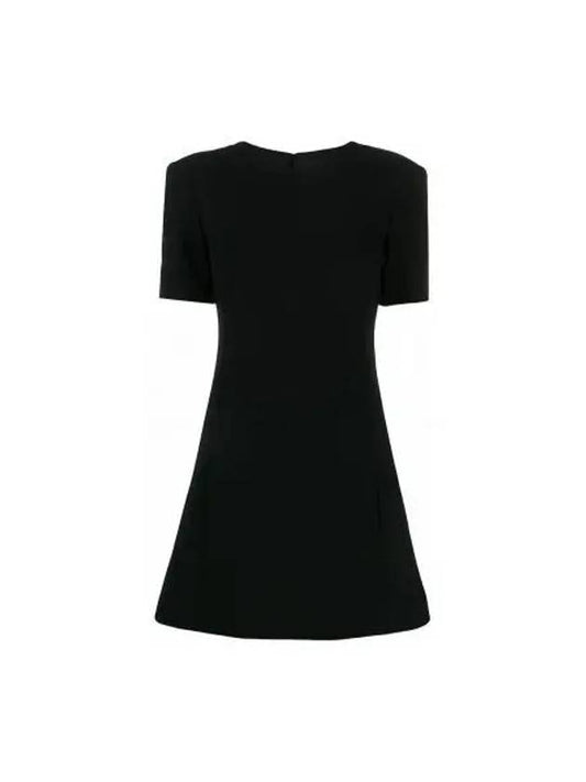 Luxury Saint Laurent Double Sable Short Sleeve Short Dress Black