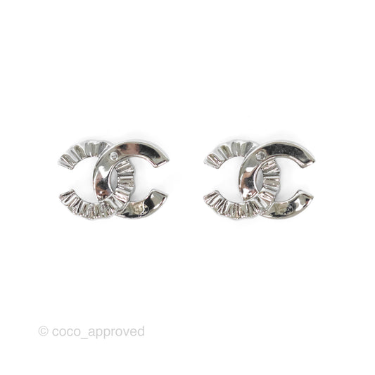 Chanel CC Half Crystal Earrings Silver Tone 21A