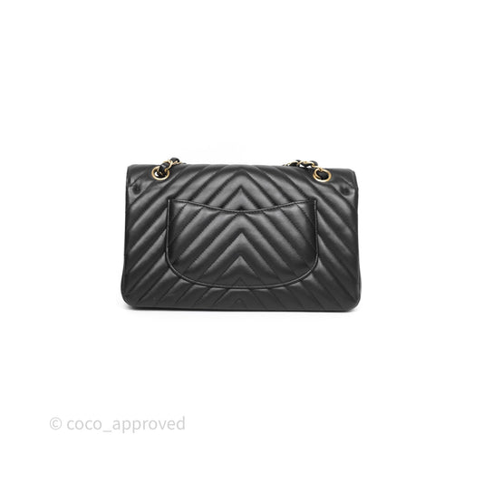 Chanel Classic Medium Flap Chevron Black Lambskin Aged Gold Hardware