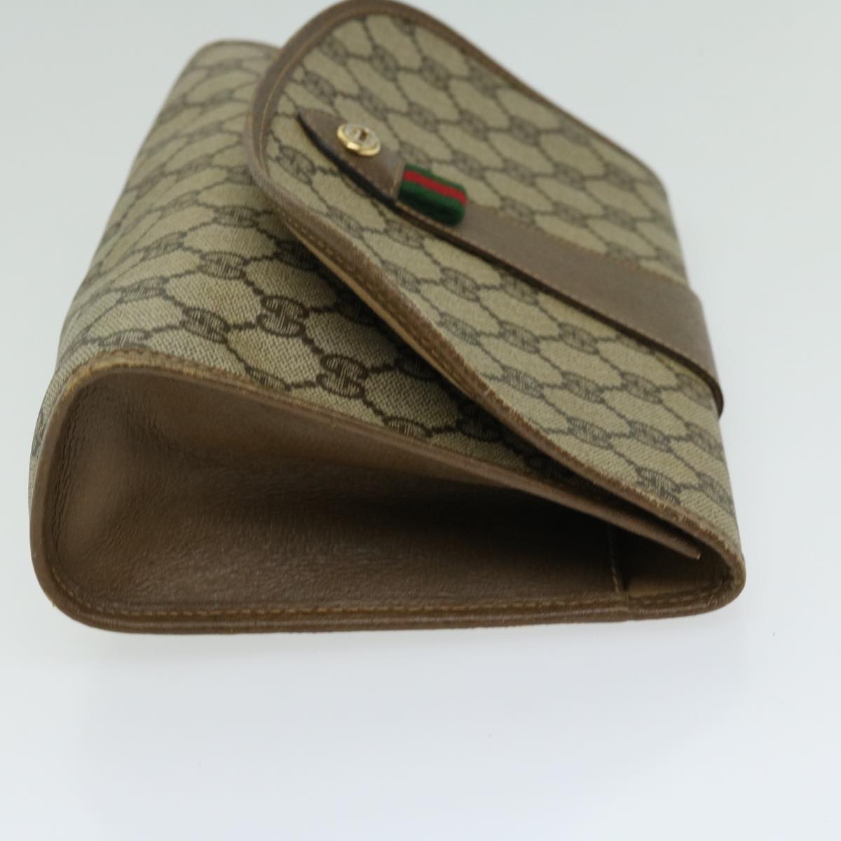 GUCCI GG Canvas Web Sherry Line Clutch Bag PVC Beige Red Green 66716