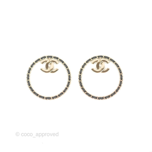 Chanel CC Crystal Round Woven Chain Earrings Gold Tone 22B