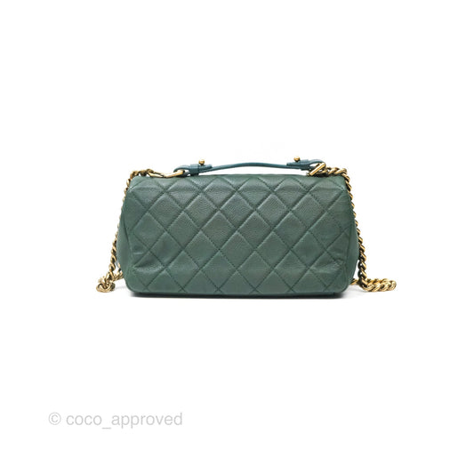 Chanel Globe Trotter Flap Bag Dark Green Caviar Aged Gold Hardware