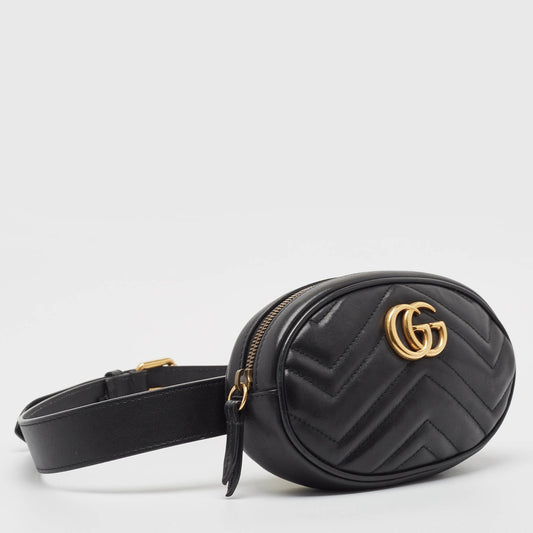 Luxury Gucci Trending 2025 Black Matelassé Leather Gg Marmont Belt Bag