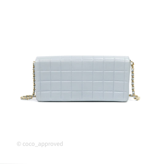 Chanel East West Chocolate Bar Flap Bag Blue Lambskin 24K Gold Hardware