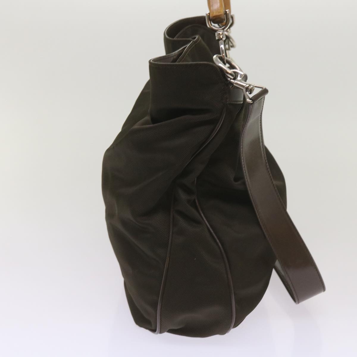 GUCCI Bamboo Shoulder Bag Nylon 2way Khaki 001 2113 1577 67342