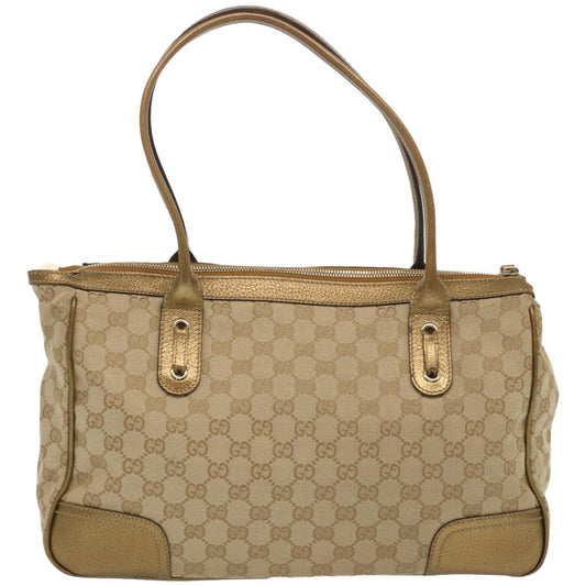 GUCCI GG Canvas Hand Bag Beige Gold Tone 177052 67377