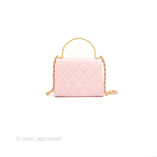 Chanel Enamel Top Handle Clutch with Chain Pink Lambskin Aged Gold Hardware 22B