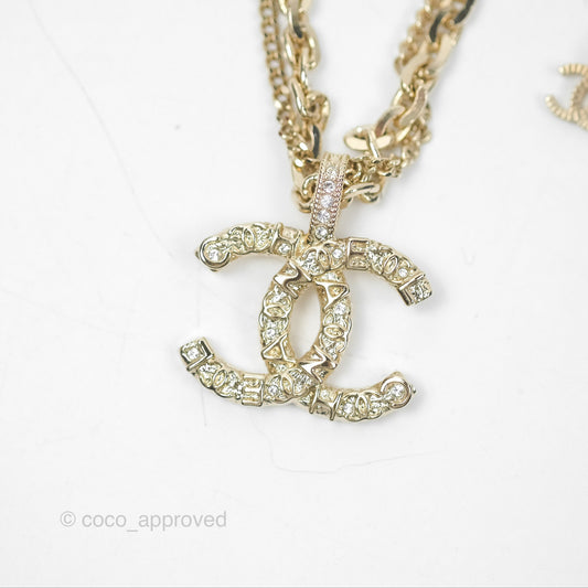 Chanel CC Crystal Necklace Gold Tone 21P