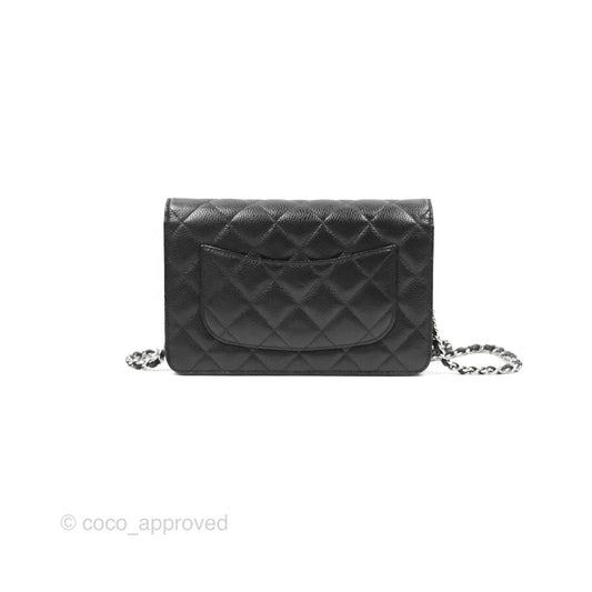 Chanel Quilted Classic Wallet On Chain WOC Black Caviar Silver Hardware
