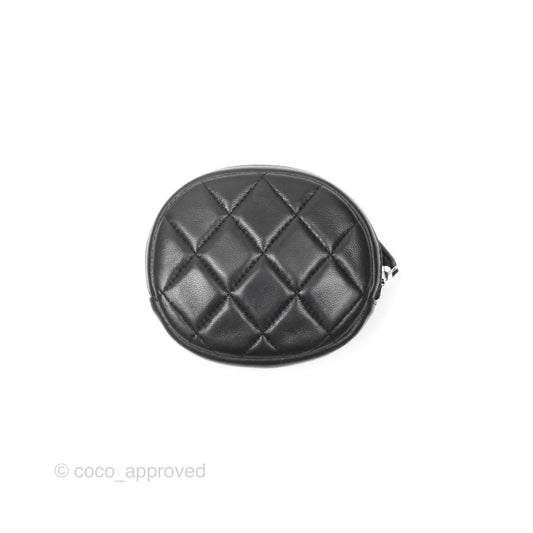 Chanel Quilted CC Round Coin Purse Black Lambskin Silver Hardware