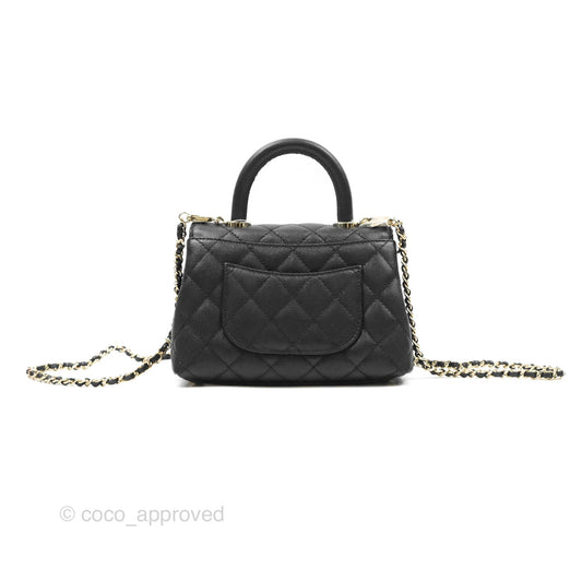 Chanel Mini Coco Handle Quilted Black Caviar Gold Hardware
