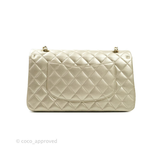 Chanel Classic M/L Medium Double Flap Bag Light Gold Caviar Gold Hardware