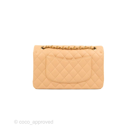 Chanel Classic M/L Medium Flap Quilted Beige Lambskin Gold Hardware