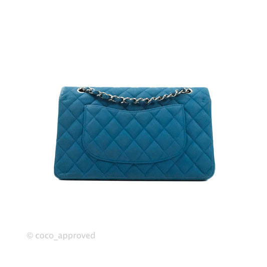 Chanel Classic M/L Medium Double Flap Turquoise Matte Caviar Silver Hardware