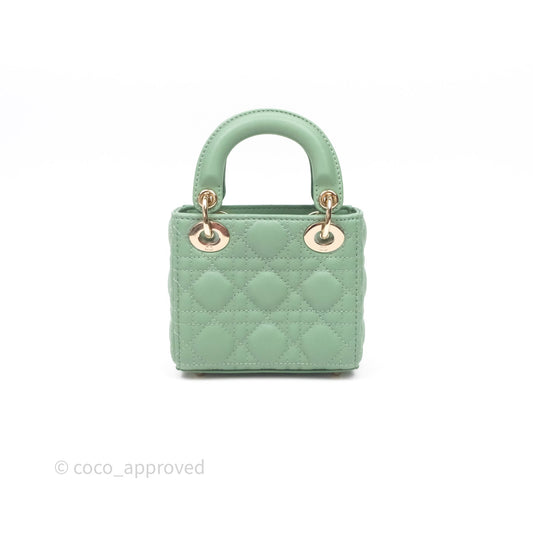 Christian Dior Micro Lady Dior Green Lambskin Cannage Gold Hardware