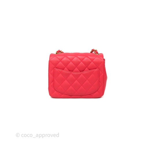 Chanel Mini Square Quilted Red Lambskin Aged Gold Hardware