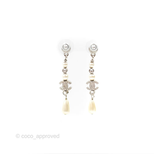Chanel Crystal CC Pearl Long Drop Earrings 20A