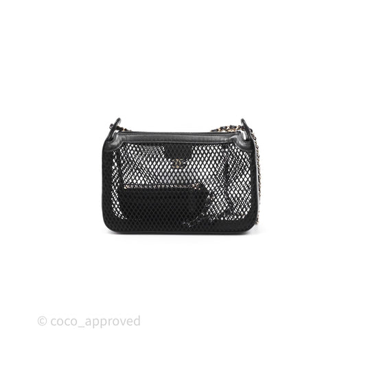 Chanel Mesh Clutch With Chain Black Shiny Lambskin Gold Hardware