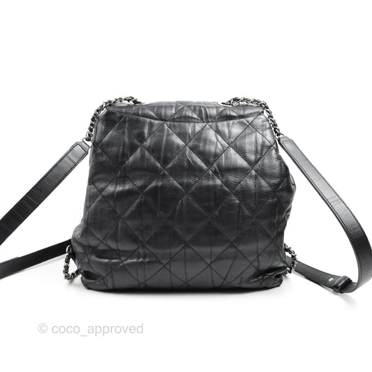 Chanel Ground Control Flap Backpack Quilted Iridescent Dark Grey Aged Calfskin Silver Hardware