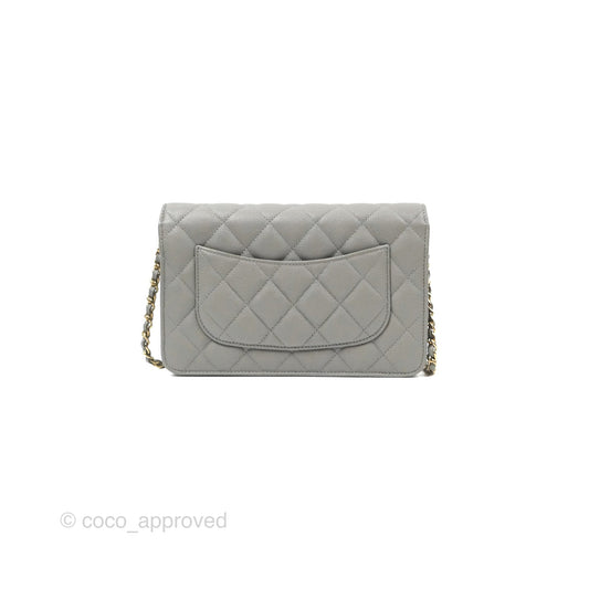 Chanel Quilted Classic Wallet On Chain WOC Grey Caviar Gold Hardware