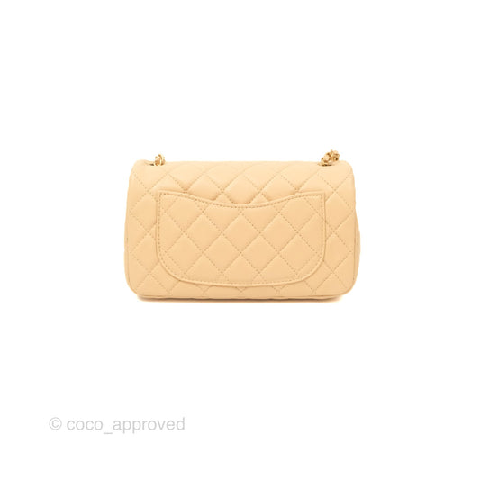 Chanel Pearl Crush Mini Rectangular Beige Lambskin Aged Gold Hardware