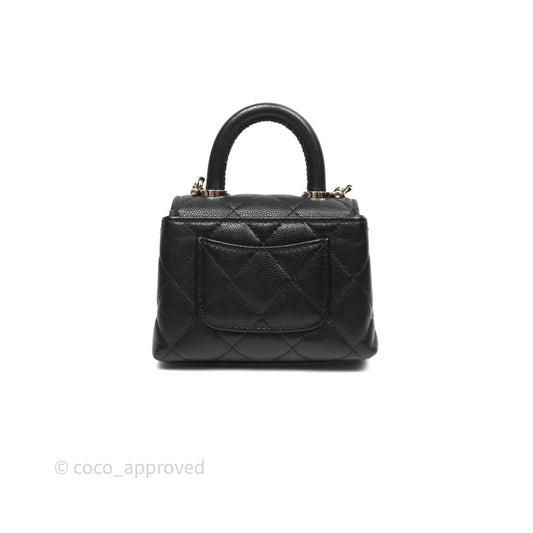 Chanel Nano Coco Handle Clutch Quilted Black Caviar Gold Hardware