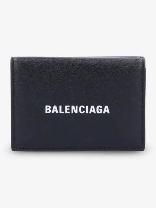 Luxury Balenciaga Logo Print Tri-Fold Half Wallet Black
