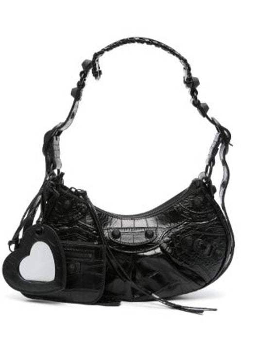 Luxury Balenciaga Le Cagole XS Crocodile Leather Shoulder Bag Matte Black