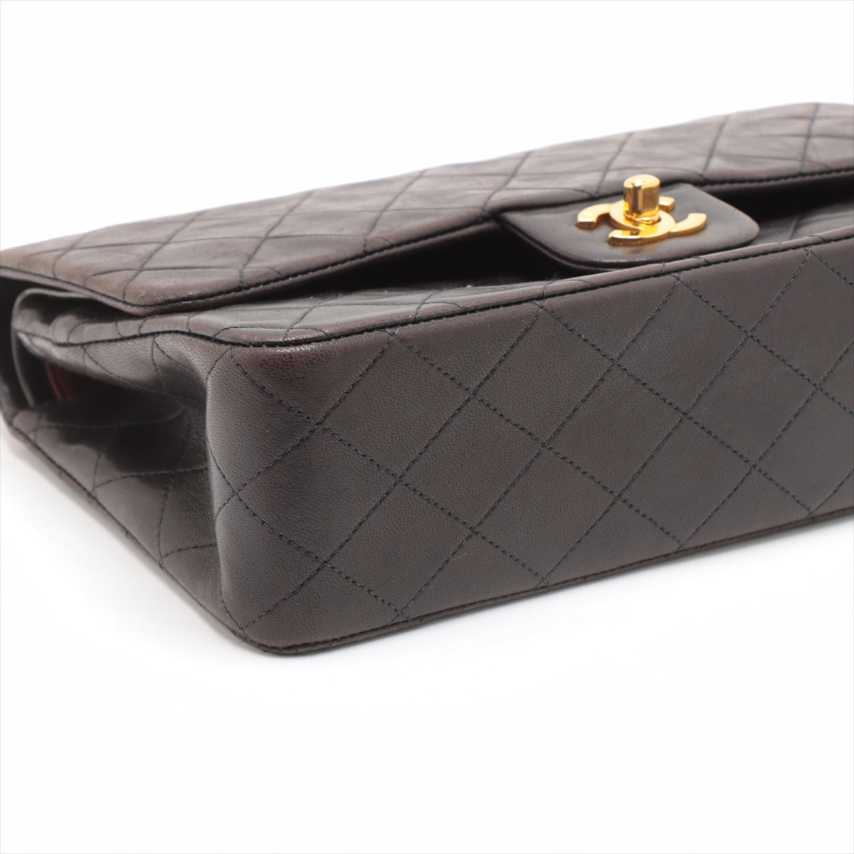 Chanel Matrasse 25 Double Flap Double Chain Bag Black G 3rd A01112 Snap Cracked