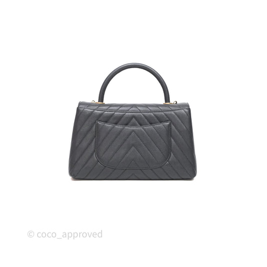 Chanel Medium Coco Handle Chevron Grey Bag Gold Hardware