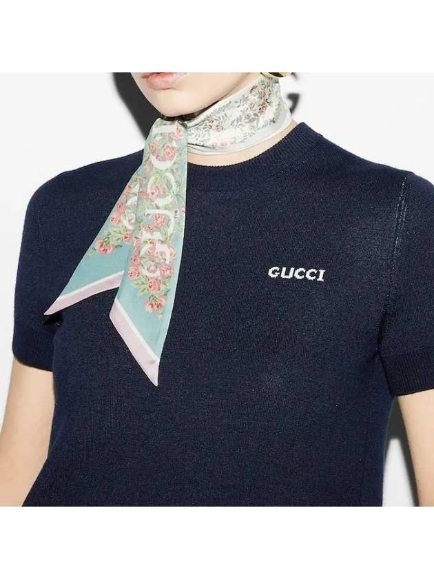 Luxury Gucci Trending 2025 Floral Print Silk Neck Bow Aquamarine Pink