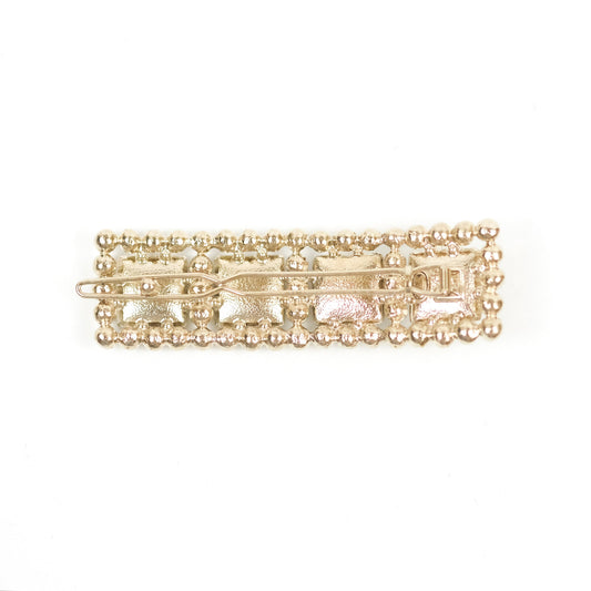 Chanel CC Pearl Grey Square Resin Hair Clip Gold Tone 21V