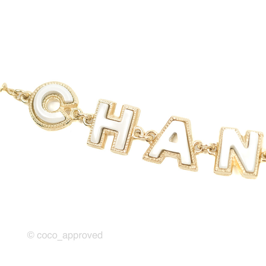 Chanel Logo Pearl Choker Gold Tone 19P