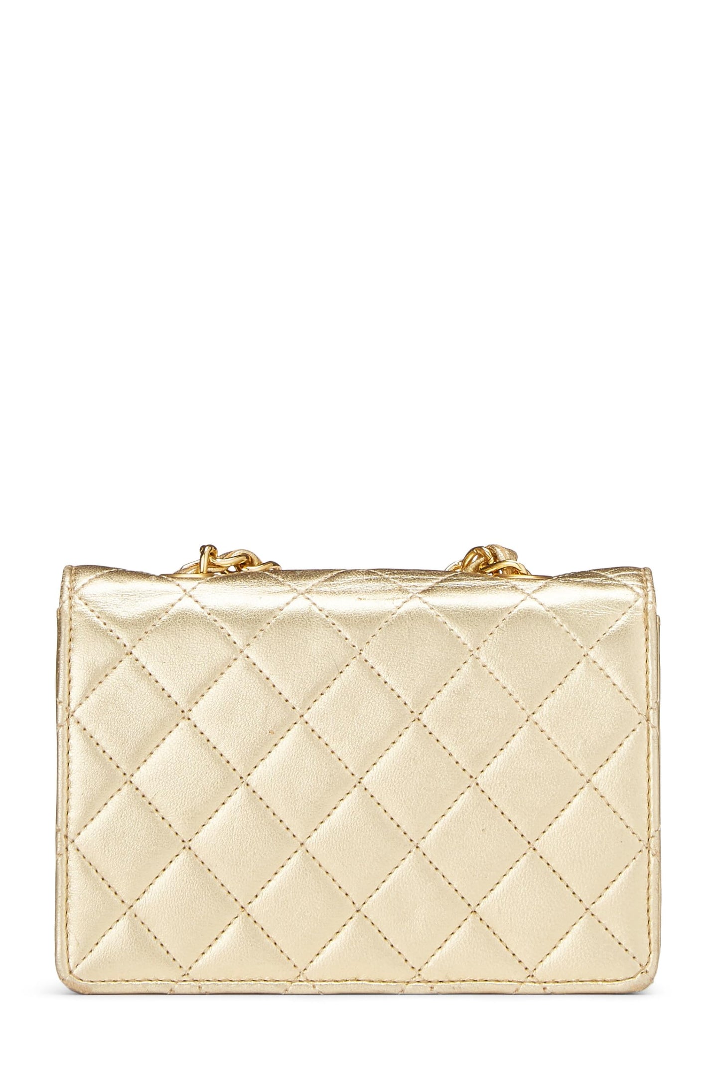 Chanel, Metallic Gold Quilted Lambskin Half Flap Micro, Gold