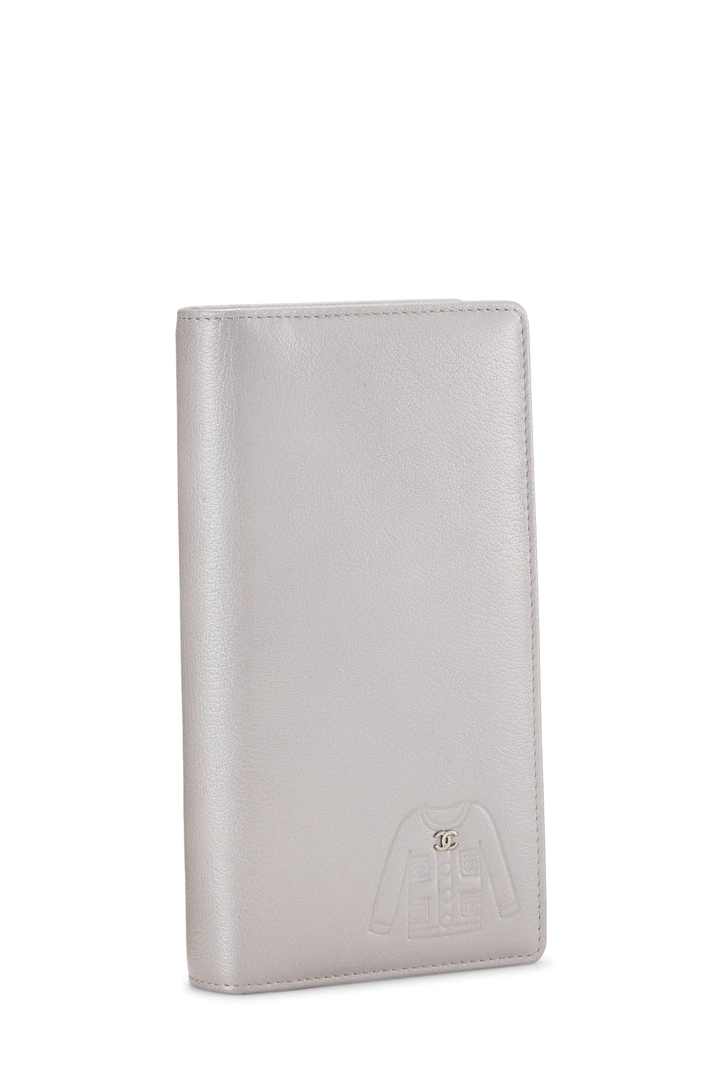 Chanel, Silver Calfskin Long Wallet, Silver