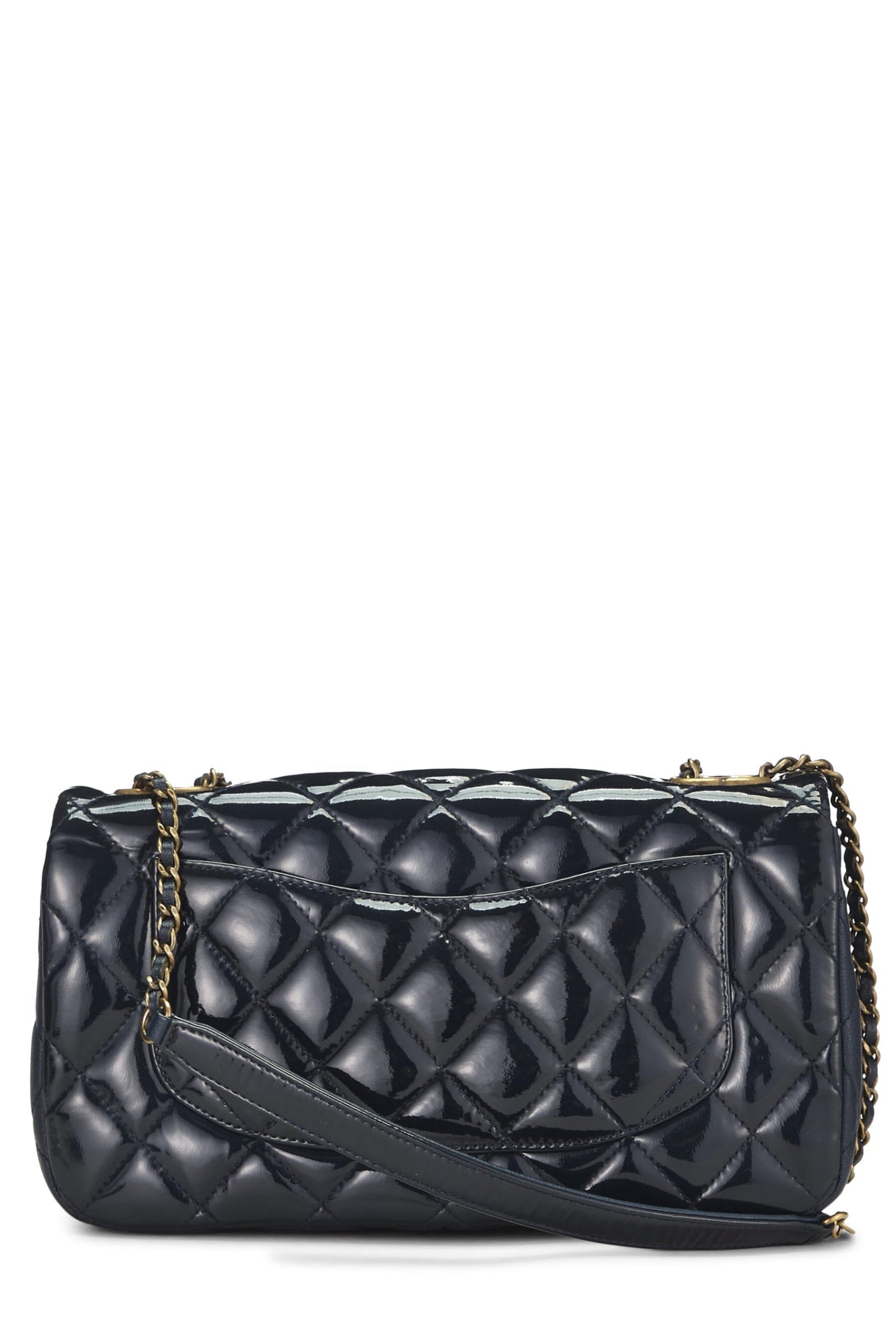 Chanel, Navy Quilted Patent Leather 'CC' Eyelet Flap Medium, Navy