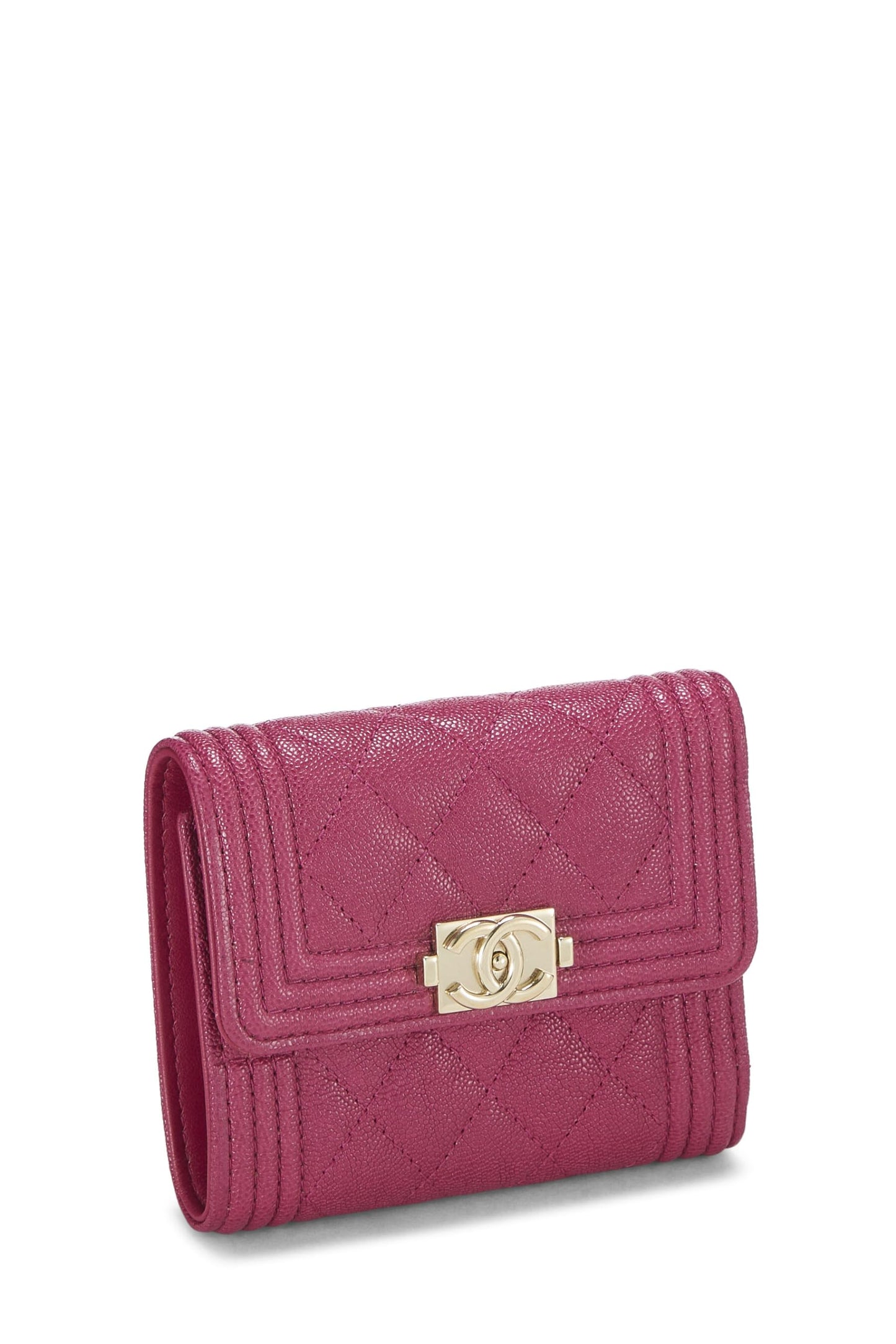 Chanel, Purple Quilted Caviar Boy Compact Wallet, Purple
