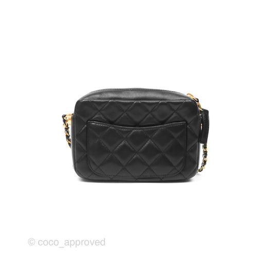 Chanel Quilted CC Pearl Crush Camera Case Black Lambskin Gold Hardware