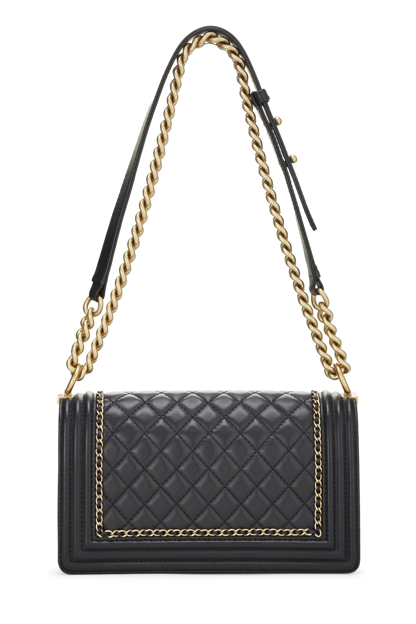 Chanel, Black Quilted Lambskin Chain Around Boy Bag Medium, Black
